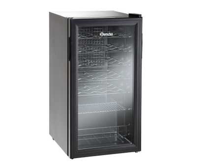 Flaschenkühlschrank klein mit Glastür "Premium" Gehäuse schwarz, 430x480xH 825mm, 88 Liter, 230V 0,08 kw  